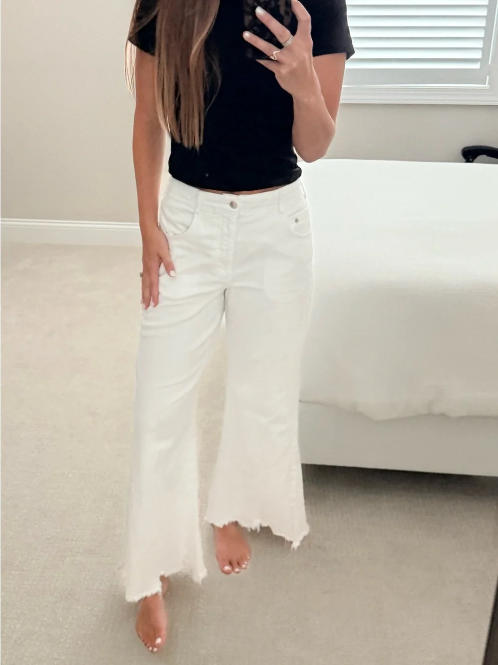 Pilcro Adi Mid-Rise Frayed Relax Flare Jeans